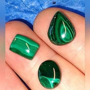 3x Malachite Crystal Gemstones set of (3) Pear, Cushion, Random Cut loose Gems